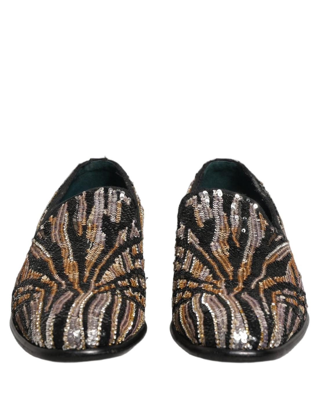 Dolce & Gabbana Gold Striped Sequin Embellished Loafer Shoes - RIMODA