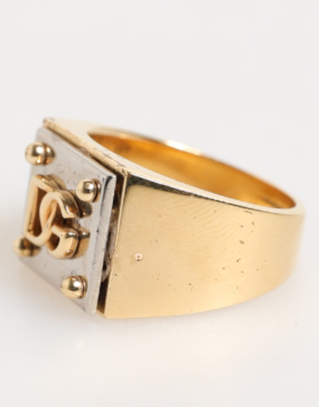 Dolce & Gabbana Gold Tone Brass Signet Square DG Logo Plaque Men Ring - RIMODA
