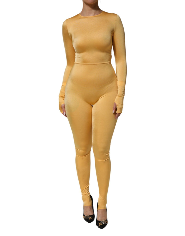Dolce & Gabbana Gold Yellow Stretch Long Sleeve Bodysuit Dress - RIMODA