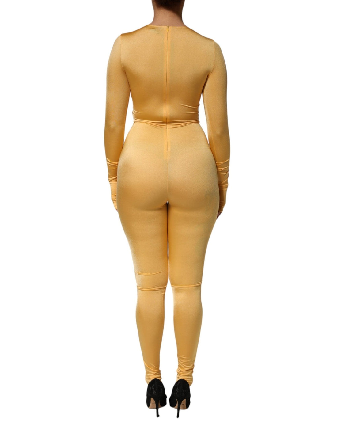 Dolce & Gabbana Gold Yellow Stretch Long Sleeve Bodysuit Dress - RIMODA
