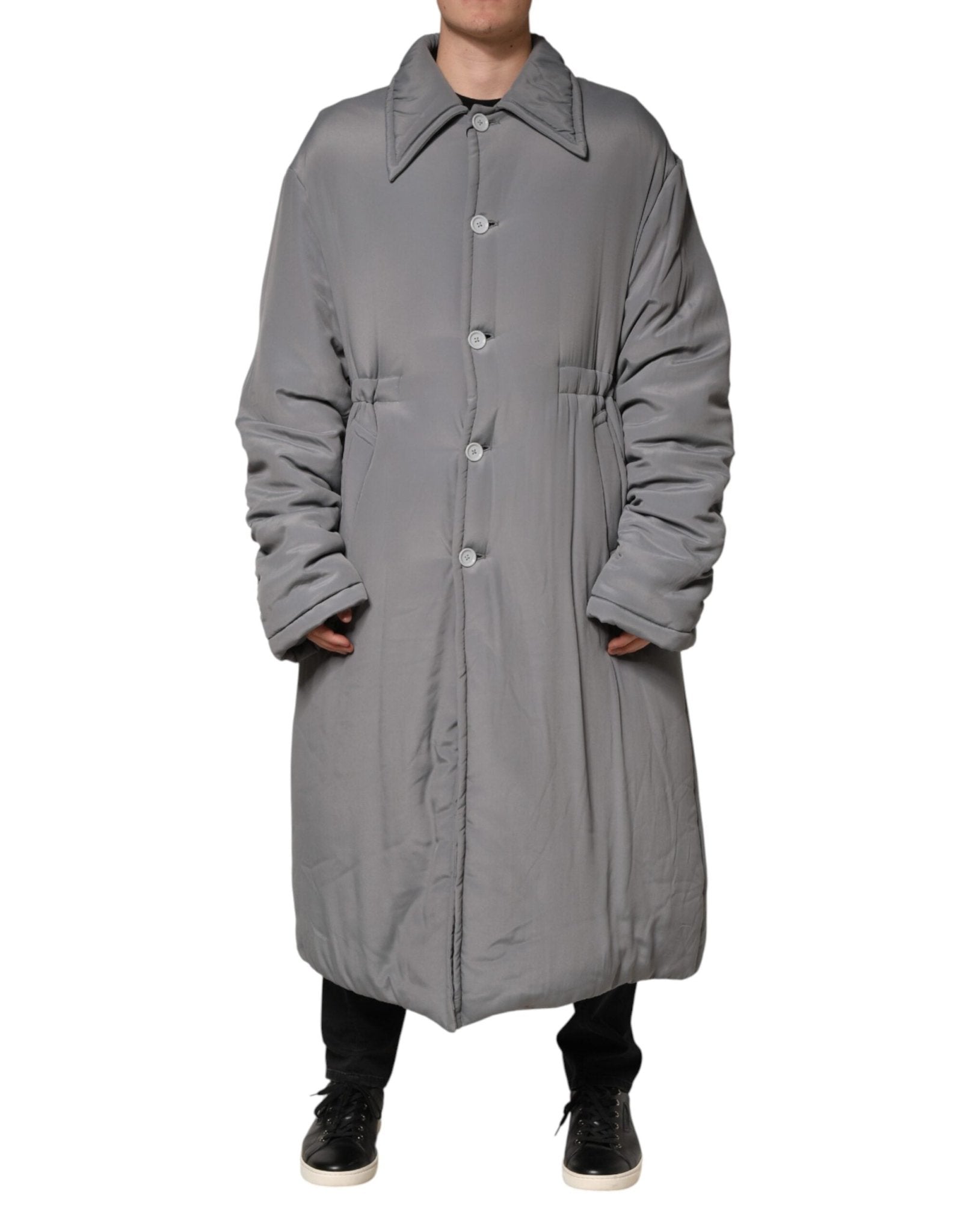Dolce & Gabbana Gray Acetate Padded Collared Coat Jacket - RIMODA