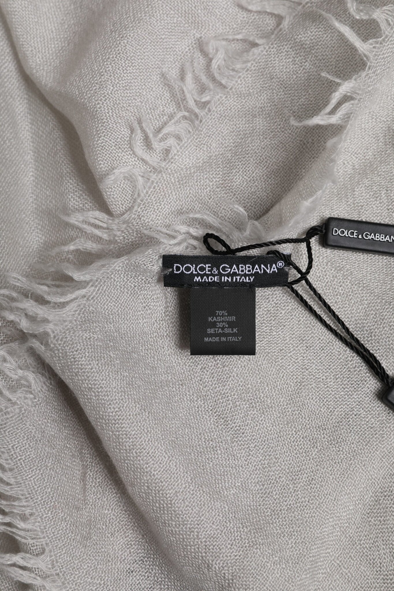 Dolce & Gabbana Gray Cashmere Knit Fringes Neck Foulard 67cm x200cm Foulard Scarf - RIMODA