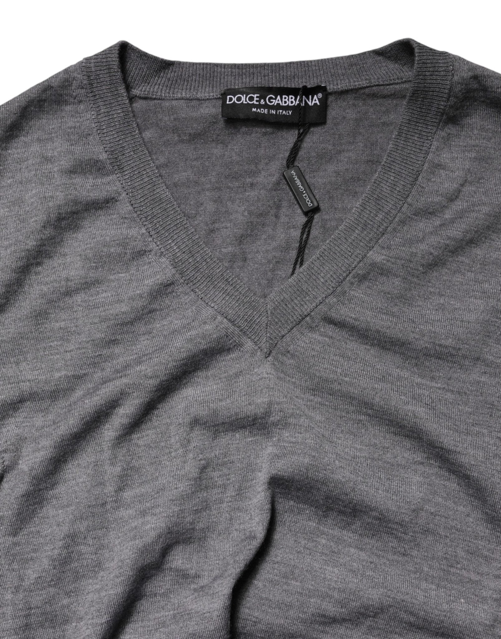 Dolce & Gabbana Gray Cashmere V-Neck Men Pullover Sweater - RIMODA