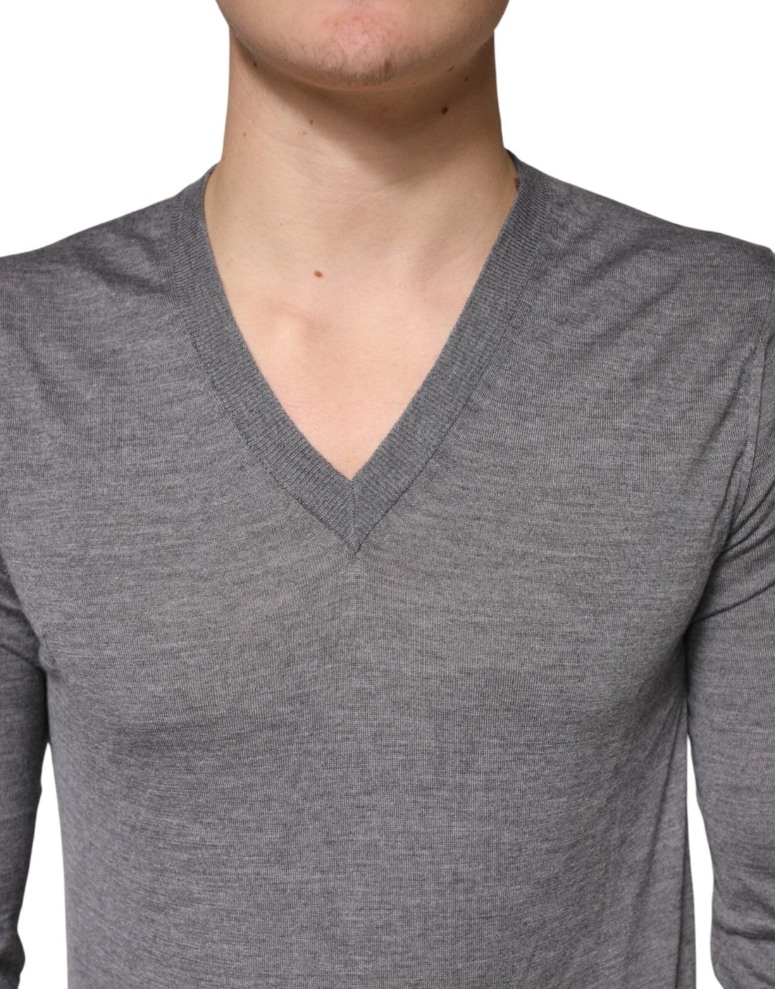 Dolce & Gabbana Gray Cashmere V-Neck Men Pullover Sweater - RIMODA