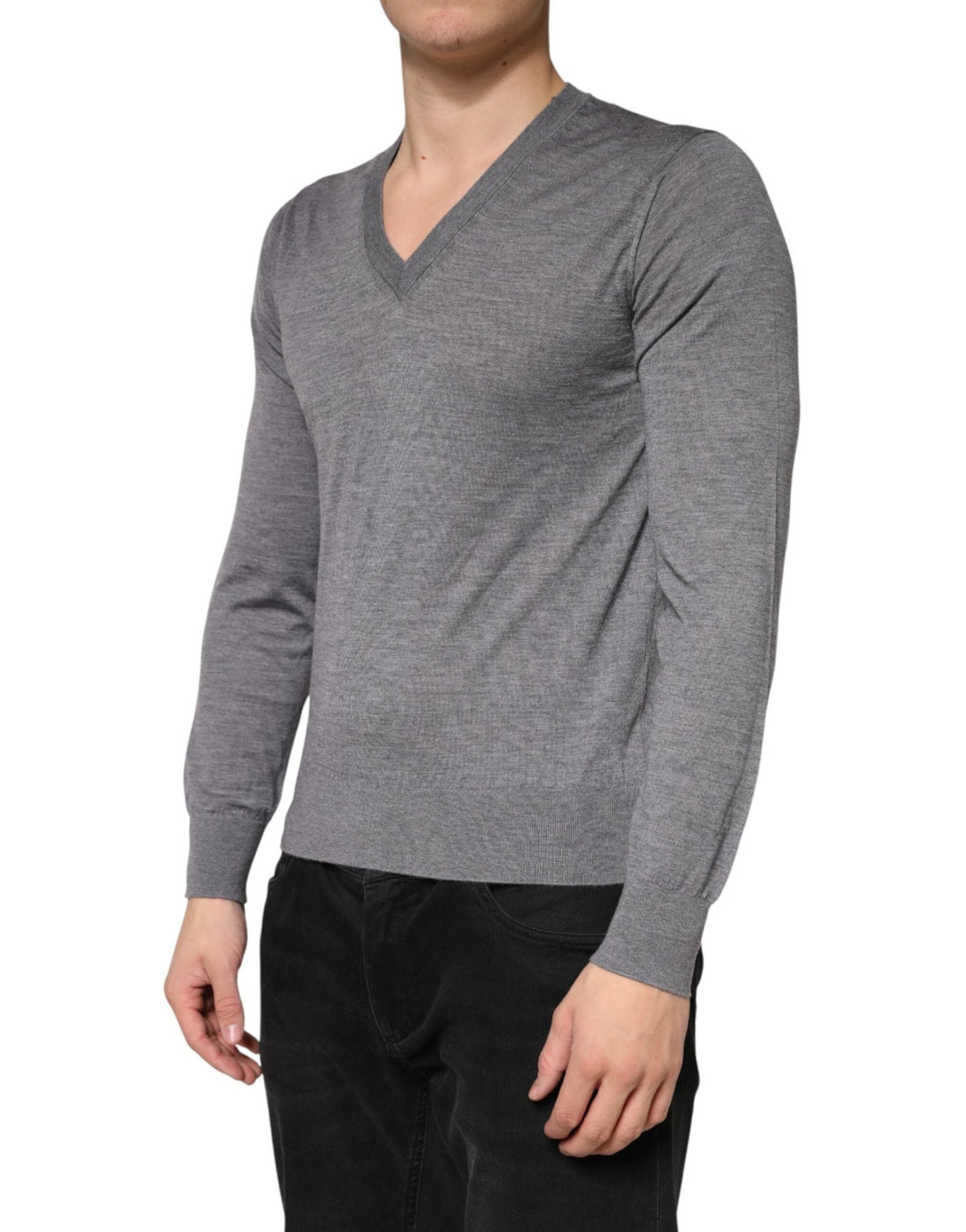 Dolce & Gabbana Gray Cashmere V-Neck Men Pullover Sweater - RIMODA
