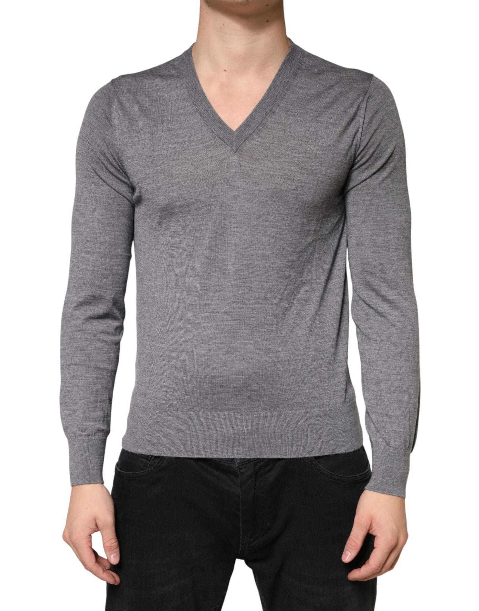 Dolce & Gabbana Gray Cashmere V-Neck Men Pullover Sweater - RIMODA