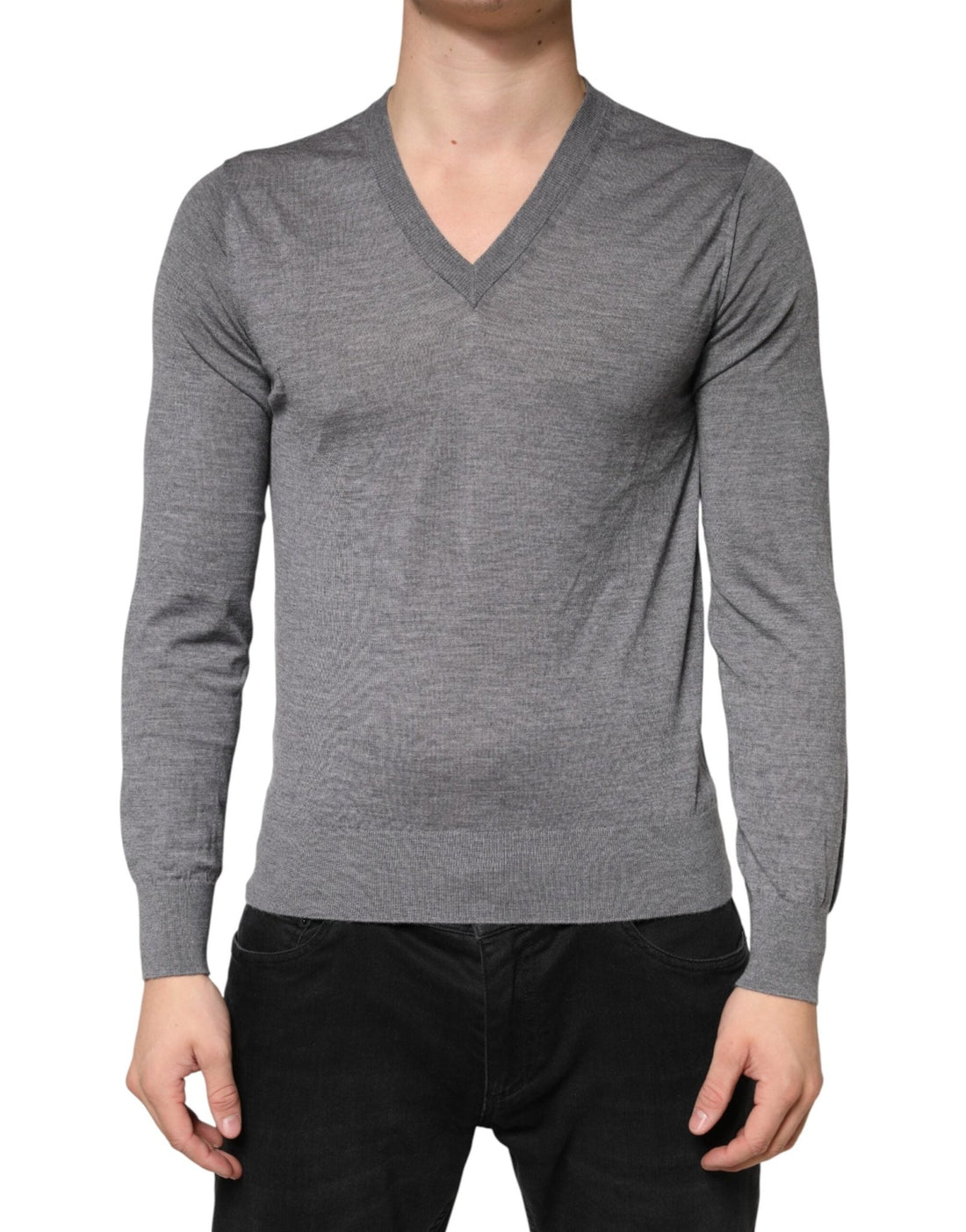 Dolce & Gabbana Gray Cashmere V-Neck Men Pullover Sweater - RIMODA