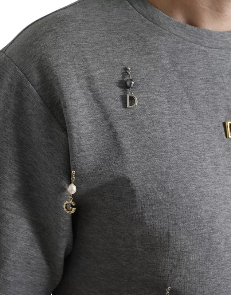 Dolce & Gabbana Gray Cotton Embellished Crew Neck T-shirt - RIMODA