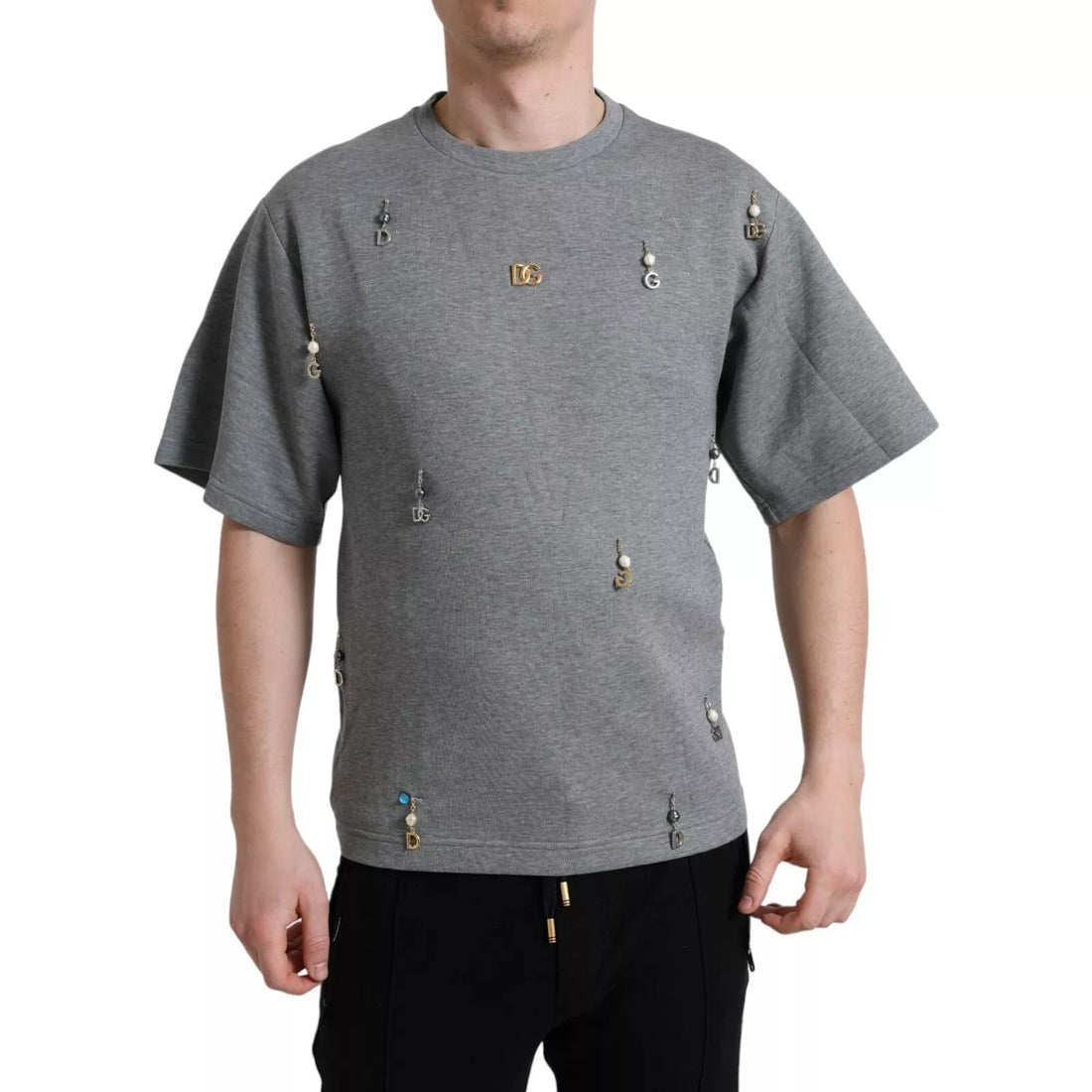 Dolce & Gabbana Gray Cotton Embellished Crew Neck T-shirt - RIMODA
