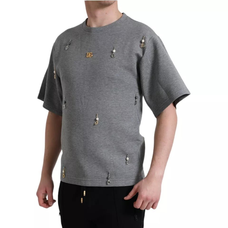 Dolce & Gabbana Gray Cotton Embellished Crew Neck T-shirt - RIMODA