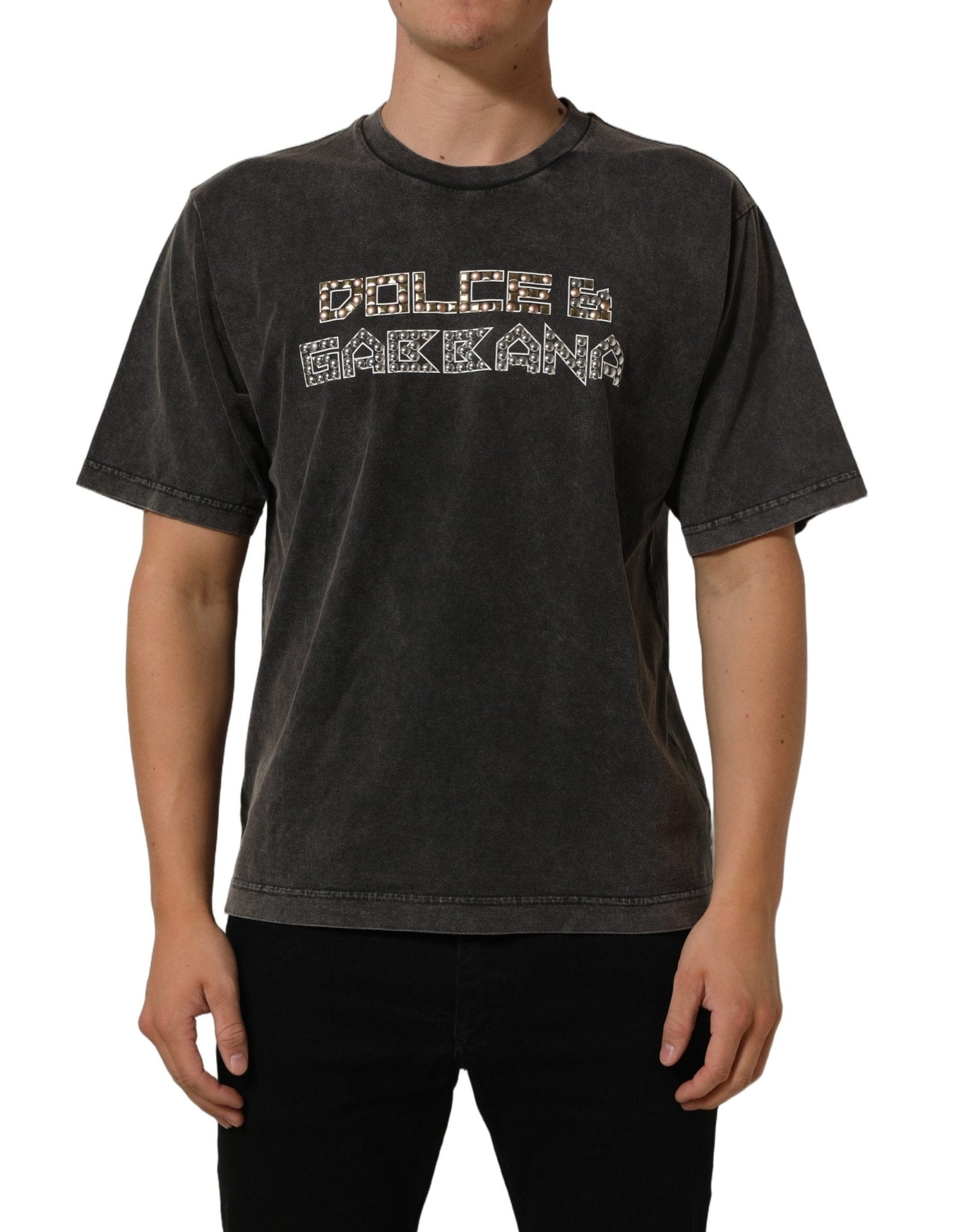 Dolce & Gabbana Gray Cotton Logo Stud Embellished T-shirt - RIMODA