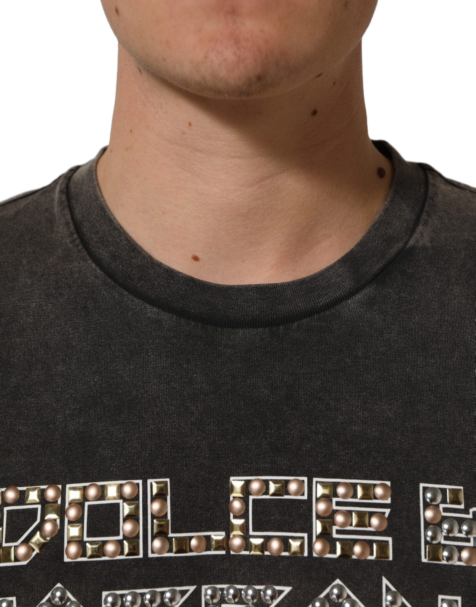 Dolce & Gabbana Gray Cotton Logo Stud Embellished T-shirt - RIMODA