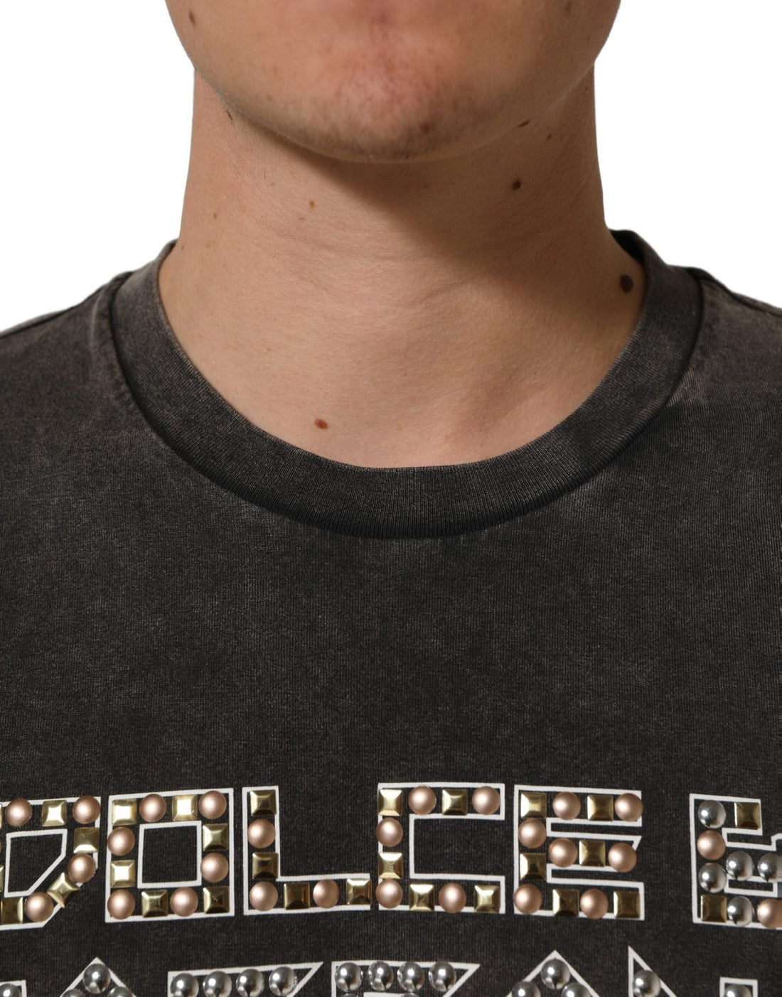 Dolce & Gabbana Gray Cotton Logo Stud Embellished T-shirt - RIMODA