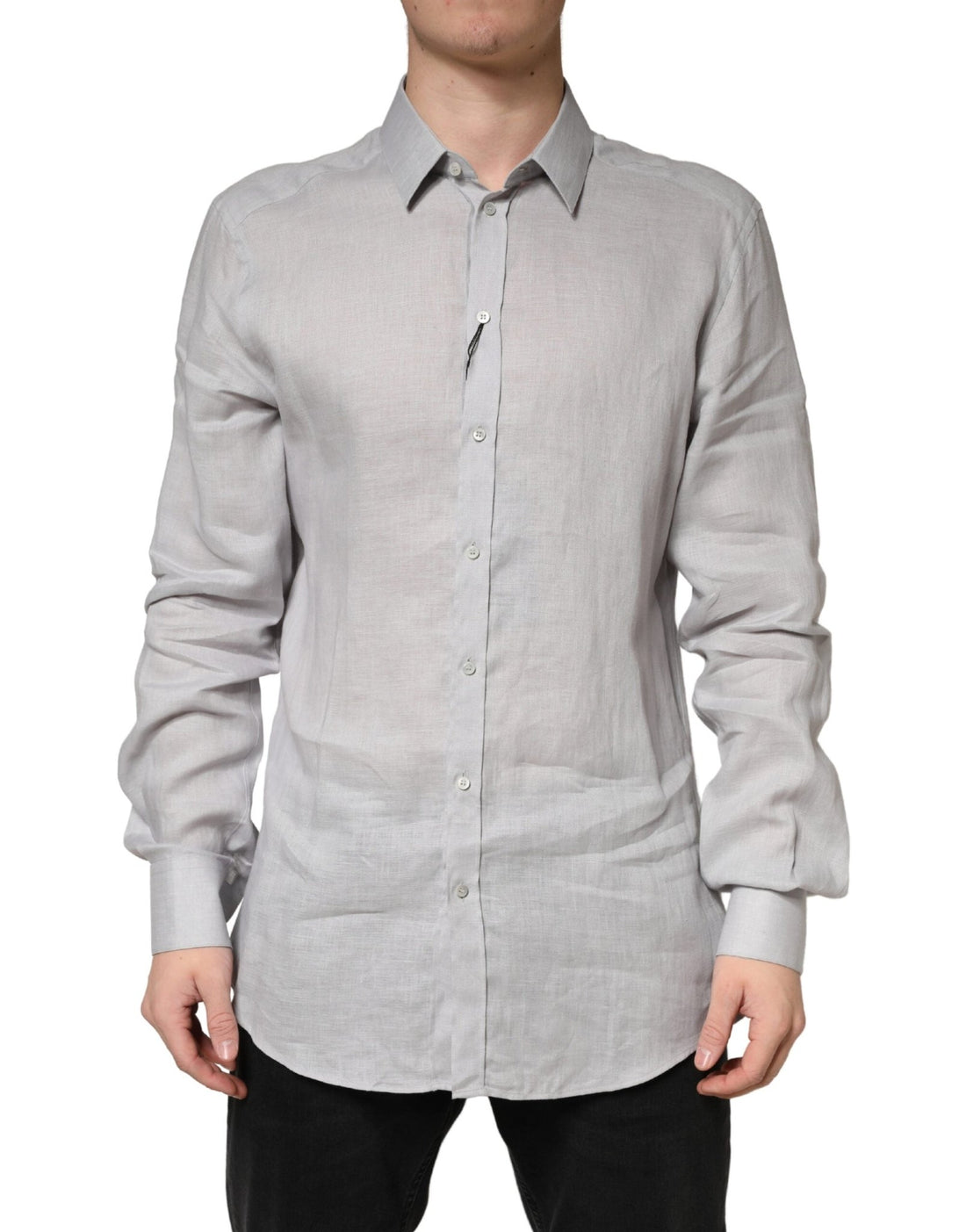 Dolce & Gabbana Gray GOLD Linen Long Sleeves Dress Men Shirt - RIMODA