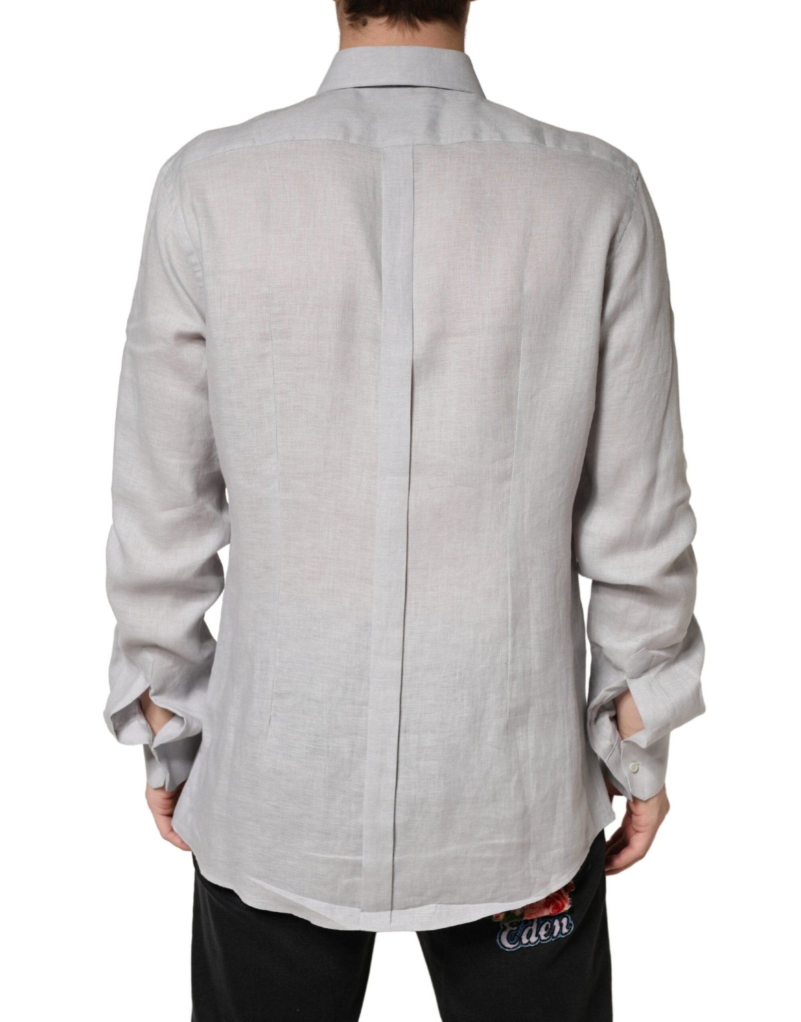Dolce & Gabbana Gray GOLD Linen Long Sleeves Dress Men Shirt - RIMODA