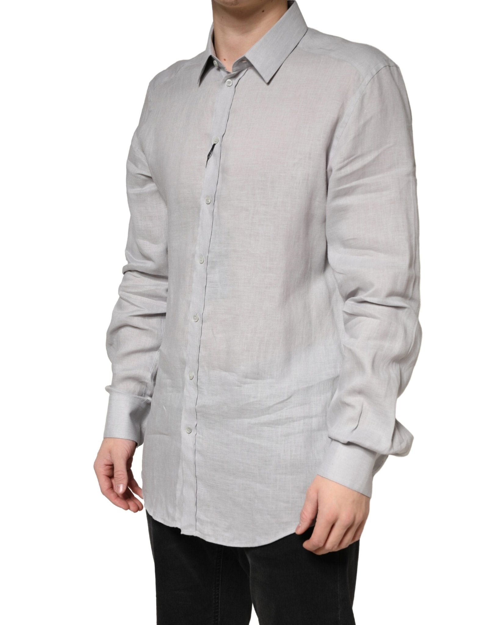 Dolce & Gabbana Gray GOLD Linen Long Sleeves Dress Men Shirt - RIMODA