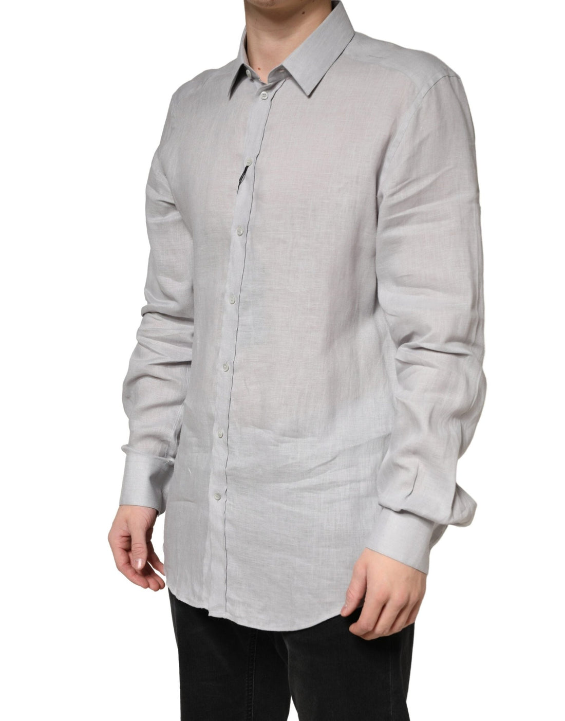 Dolce & Gabbana Gray GOLD Linen Long Sleeves Dress Men Shirt - RIMODA