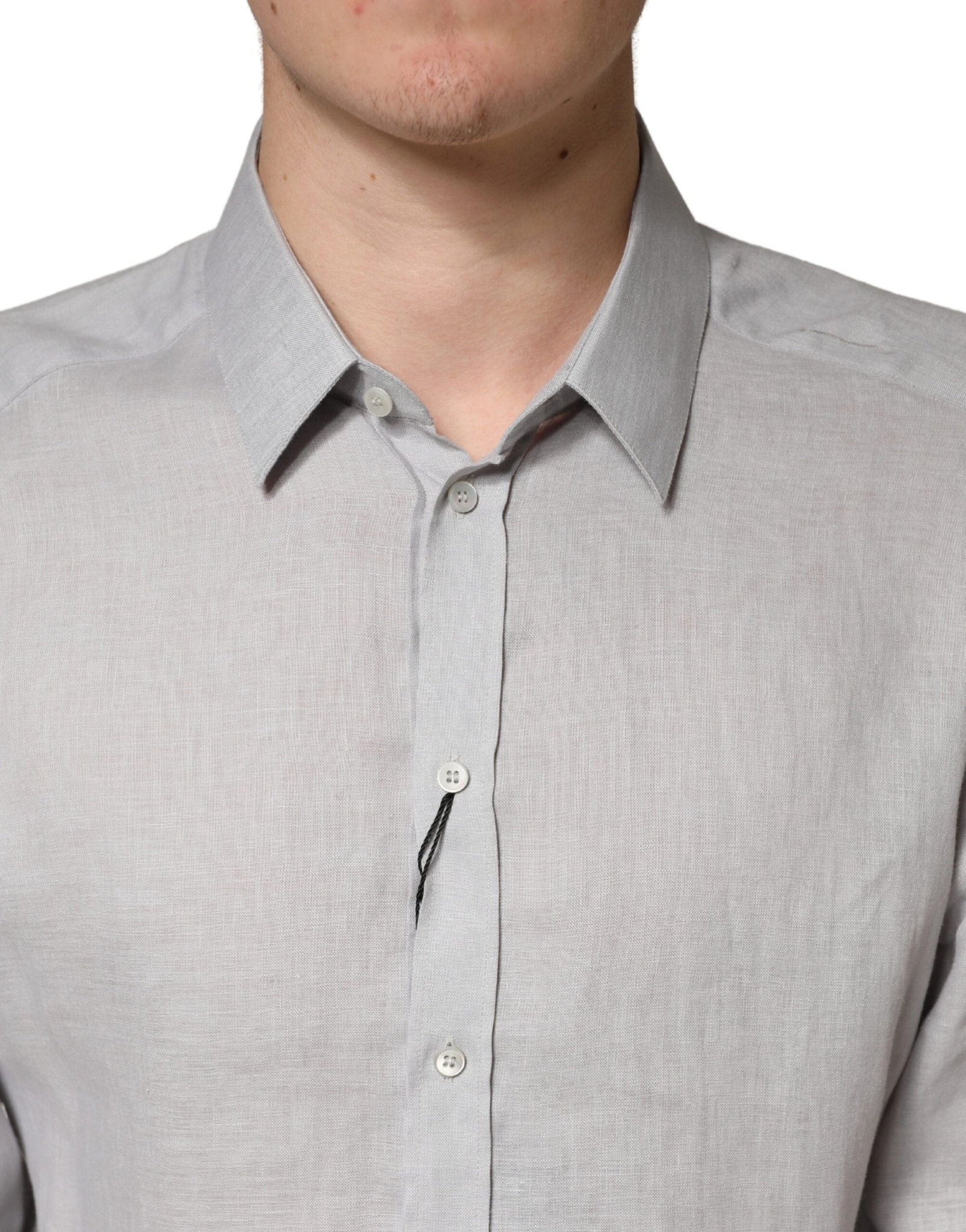 Dolce & Gabbana Gray GOLD Linen Long Sleeves Dress Men Shirt - RIMODA