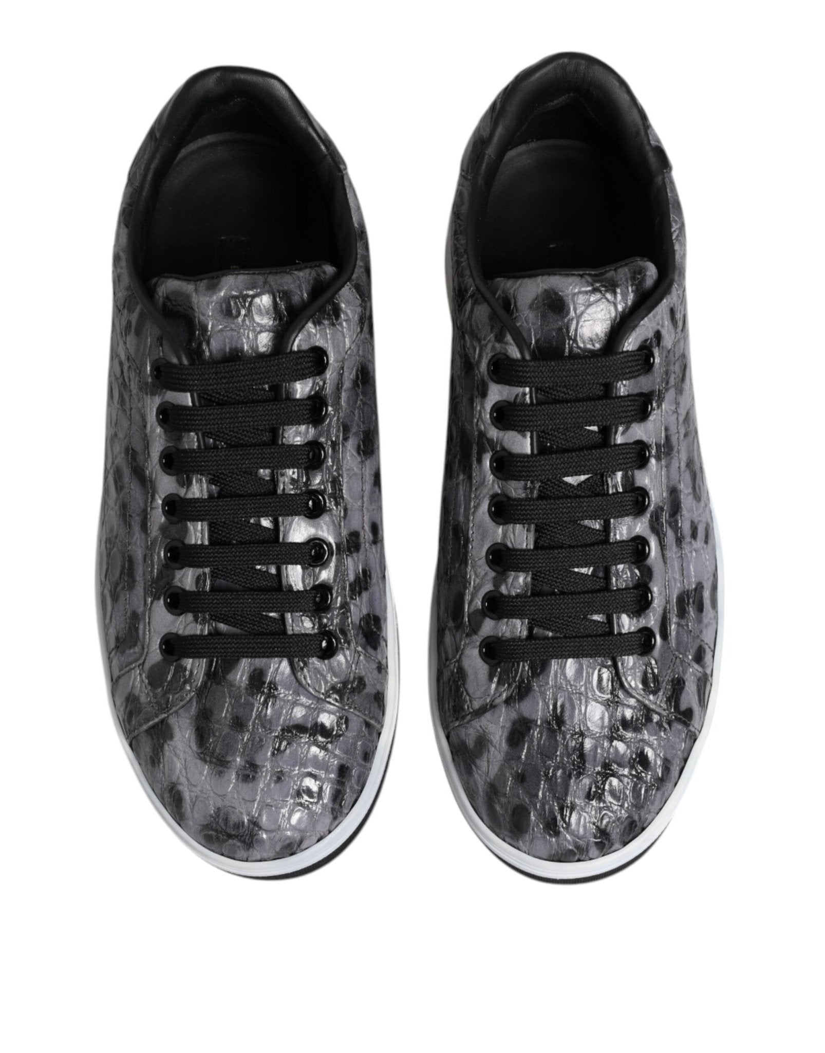 Dolce & Gabbana Gray Leather Leopard Low Top Sneakers Shoes - RIMODA