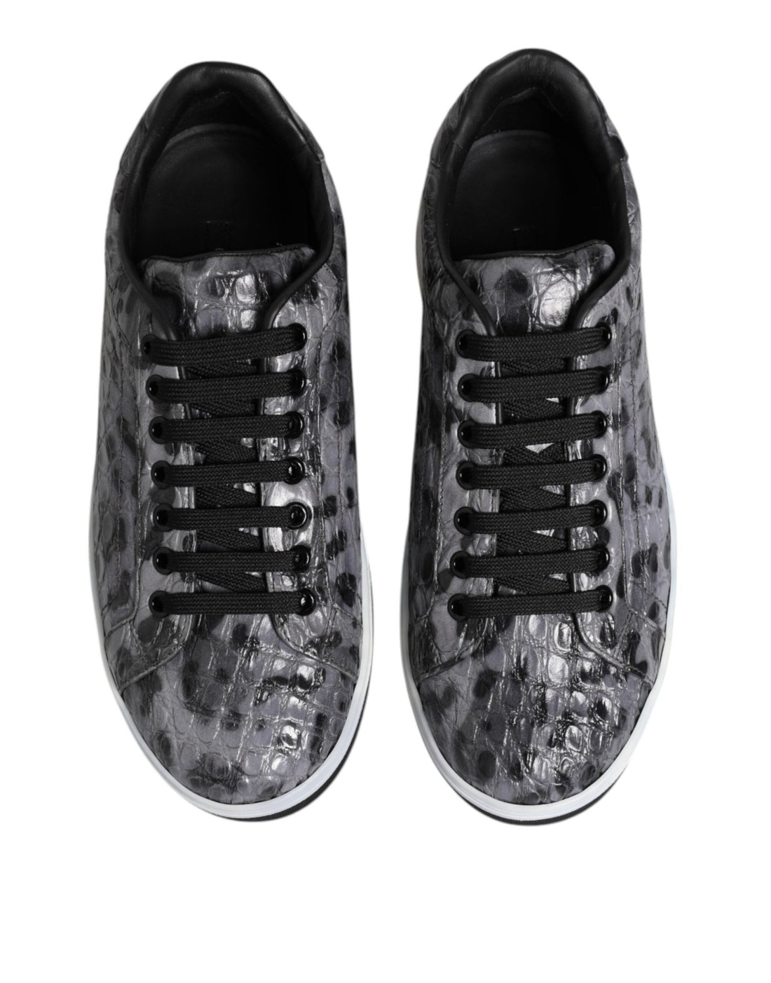 Dolce & Gabbana Gray Leather Leopard Low Top Sneakers Shoes - RIMODA