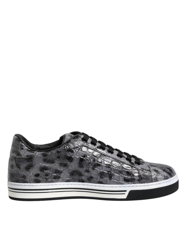 Dolce & Gabbana Gray Leather Leopard Low Top Sneakers Shoes - RIMODA