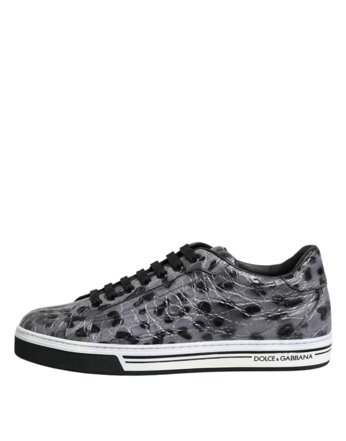 Dolce & Gabbana Gray Leather Leopard Low Top Sneakers Shoes - RIMODA