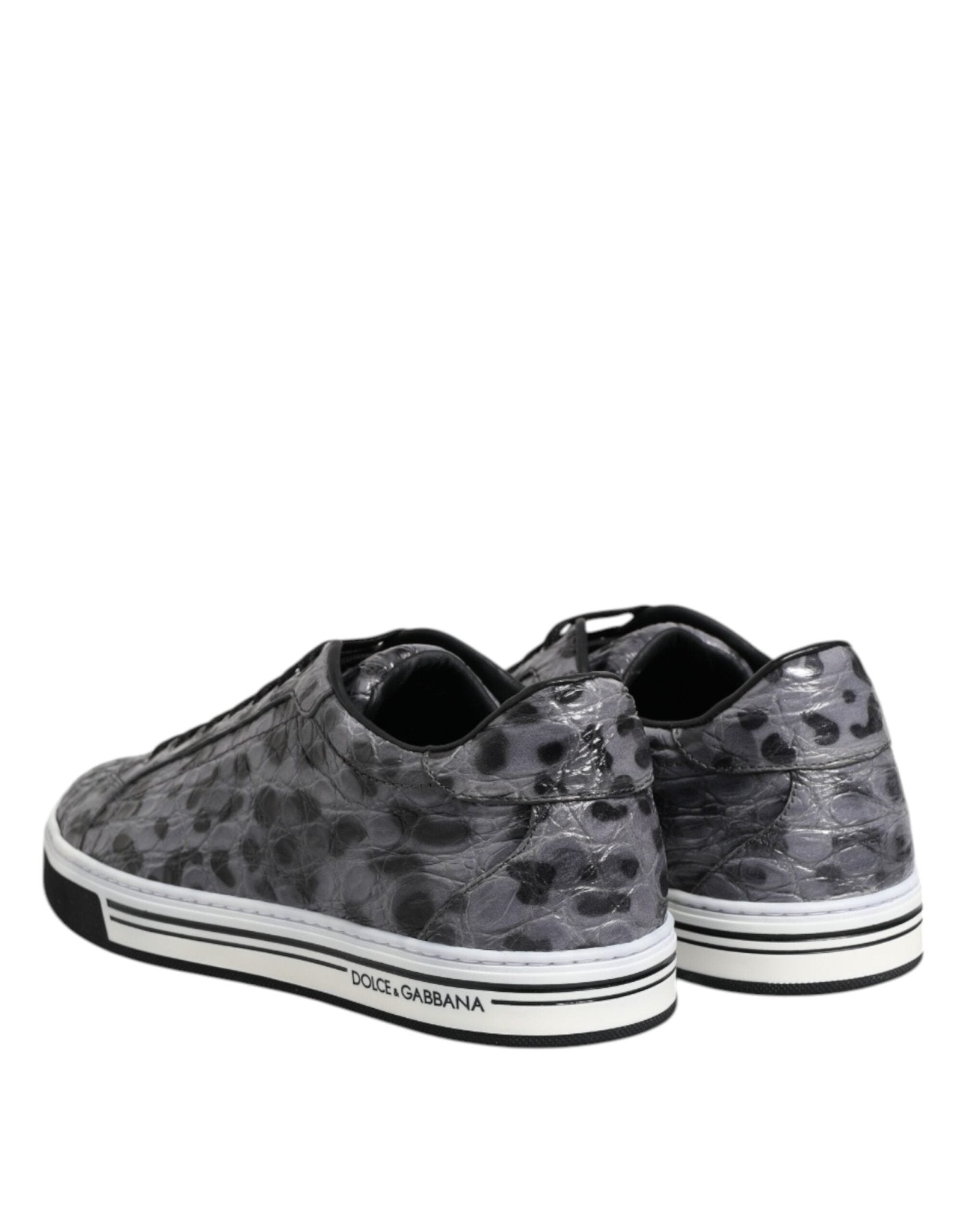 Dolce & Gabbana Gray Leather Leopard Low Top Sneakers Shoes - RIMODA