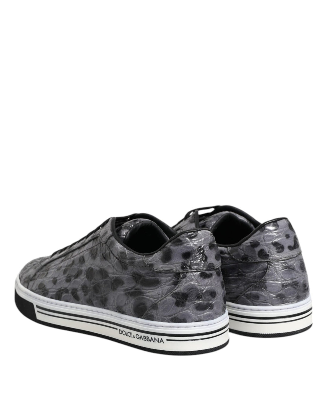 Dolce & Gabbana Gray Leather Leopard Low Top Sneakers Shoes - RIMODA