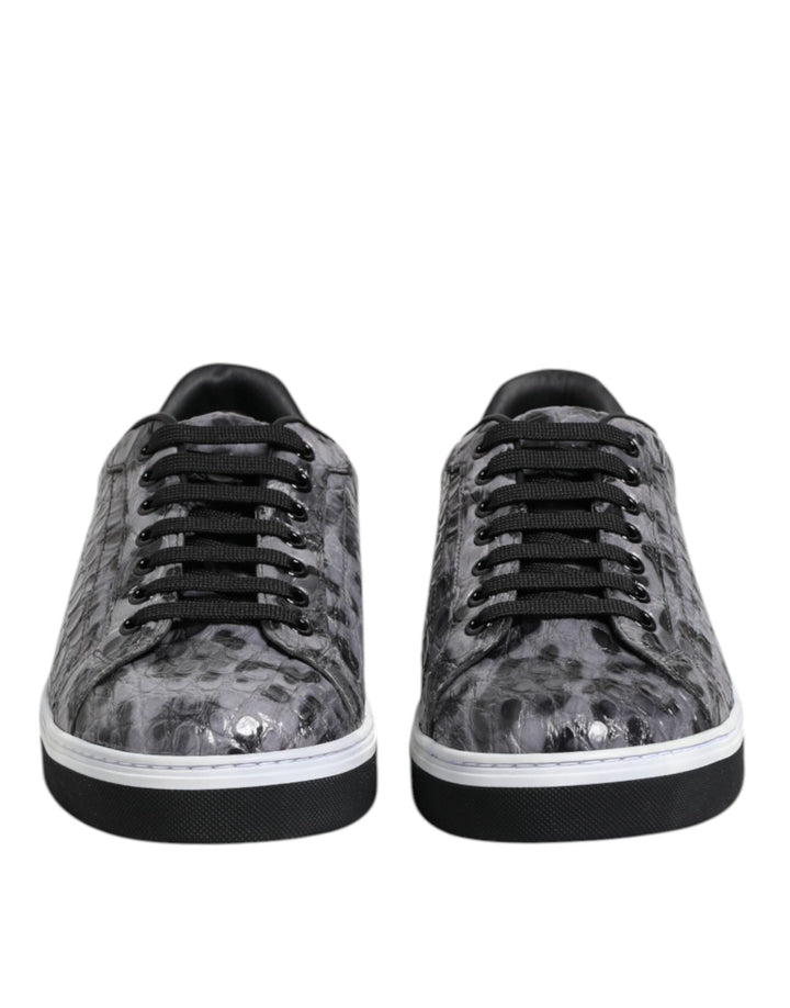 Dolce & Gabbana Gray Leather Leopard Low Top Sneakers Shoes - RIMODA