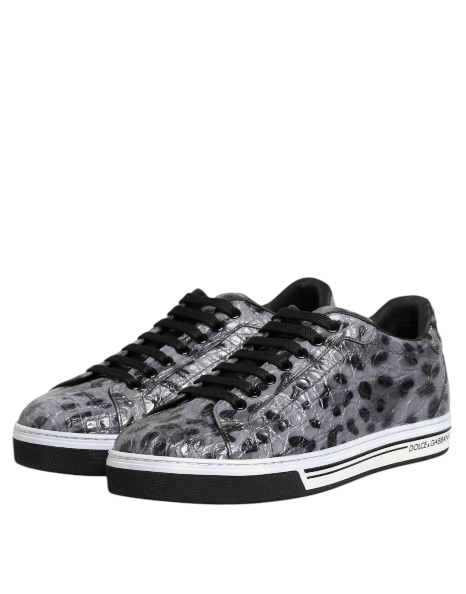 Dolce & Gabbana Gray Leather Leopard Low Top Sneakers Shoes - RIMODA