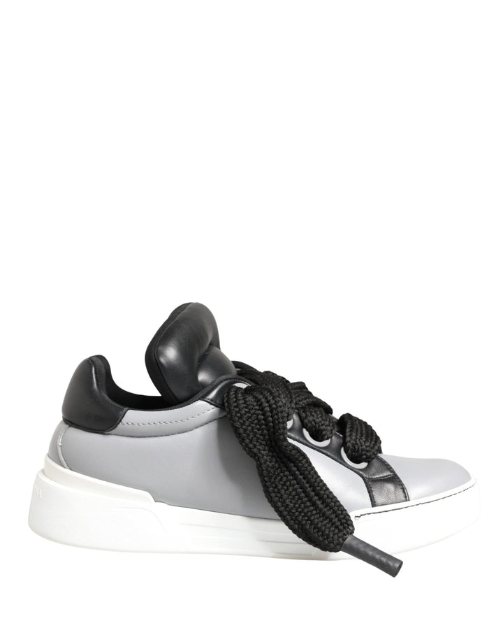 Dolce & Gabbana Gray Leather Low Top Lace Up Sneakers Shoes - RIMODA
