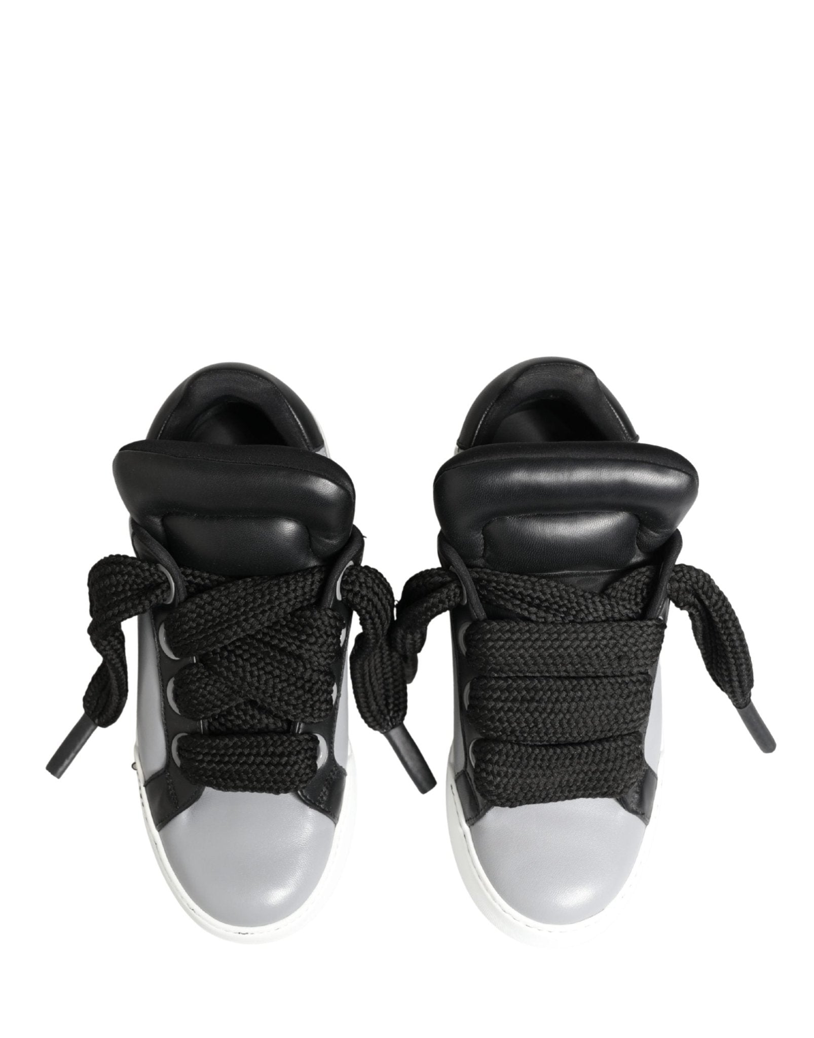 Dolce & Gabbana Gray Leather Low Top Lace Up Sneakers Shoes - RIMODA