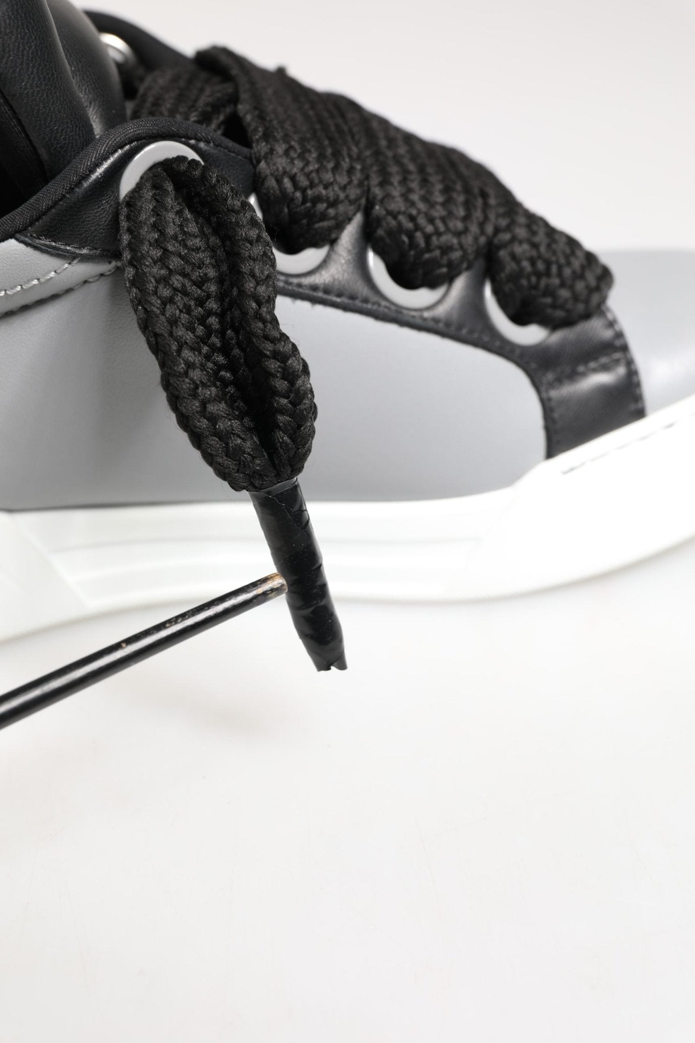 Dolce & Gabbana Gray Leather Low Top Lace Up Sneakers Shoes - RIMODA