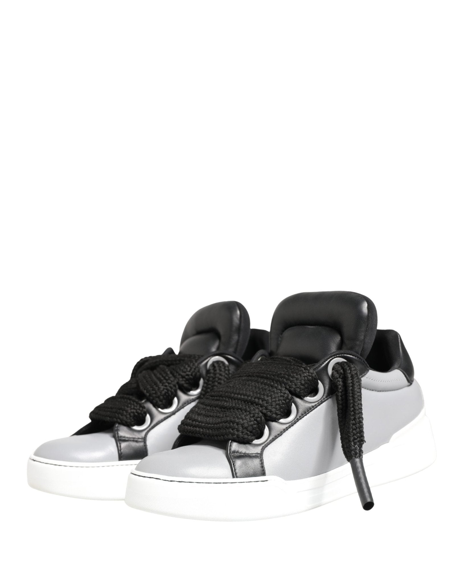 Dolce & Gabbana Gray Leather Low Top Lace Up Sneakers Shoes - RIMODA
