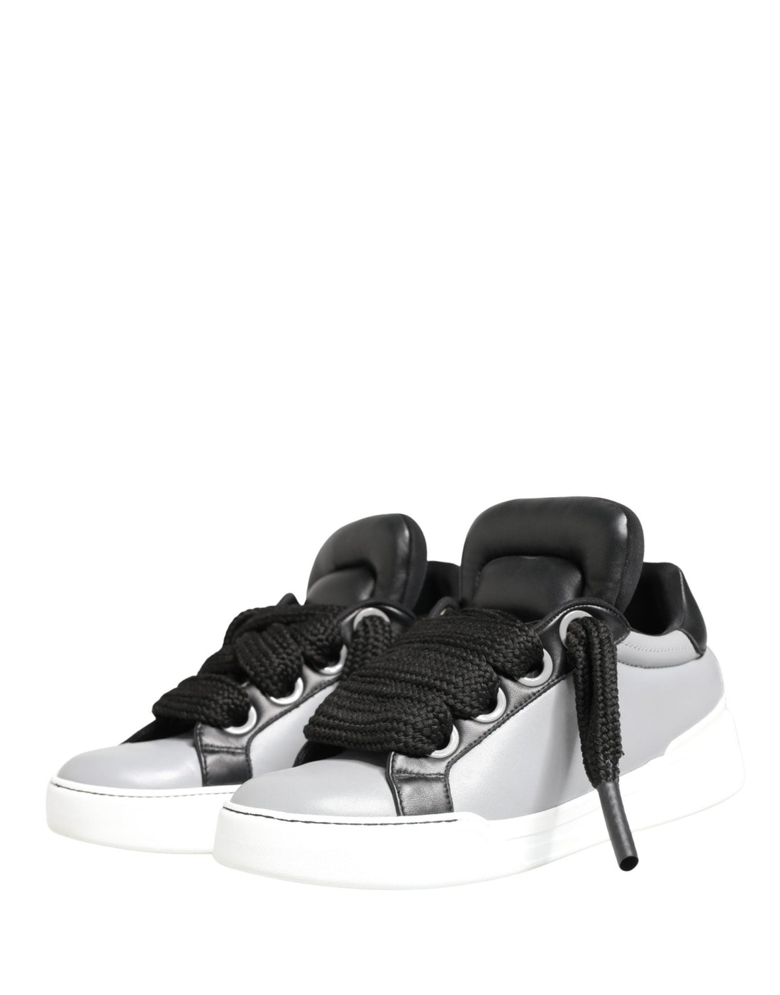 Dolce & Gabbana Gray Leather Low Top Lace Up Sneakers Shoes - RIMODA