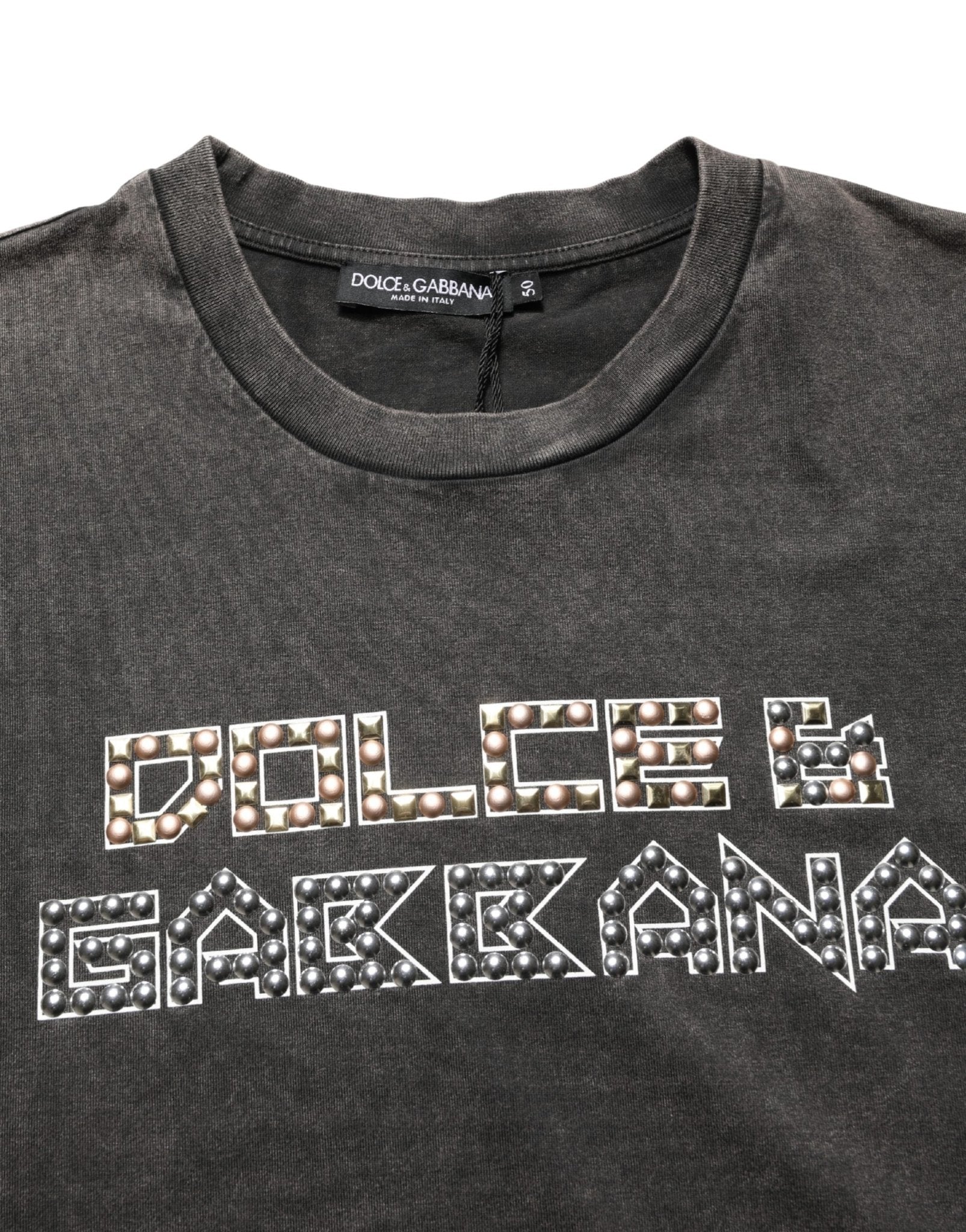 Dolce & Gabbana Gray Logo Embellished Men Crew Neck T-shirt - RIMODA