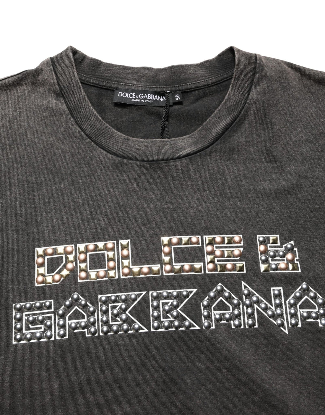 Dolce & Gabbana Gray Logo Embellished Men Crew Neck T-shirt - RIMODA