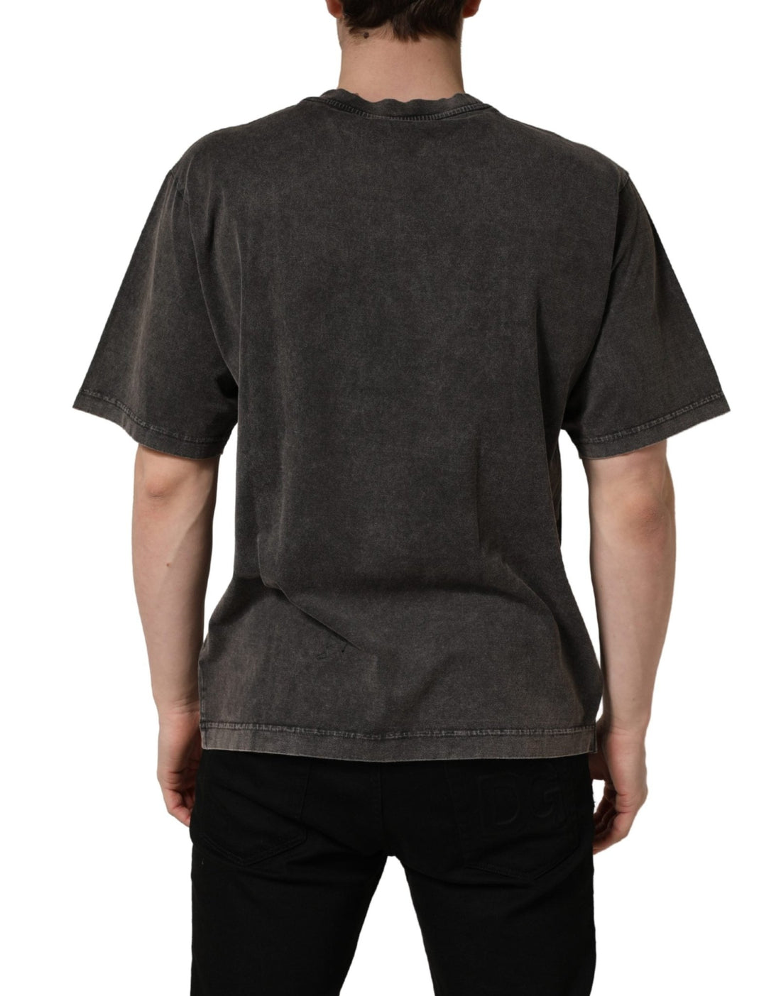 Dolce & Gabbana Gray Logo Embellished Men Crew Neck T-shirt - RIMODA
