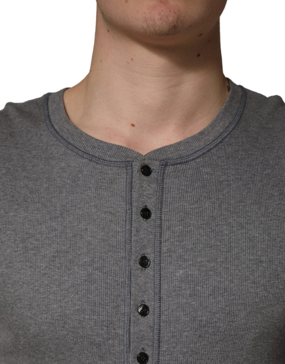 Dolce & Gabbana Gray Ribbed Cotton Long - Sleeve Henley T-shirt - RIMODA