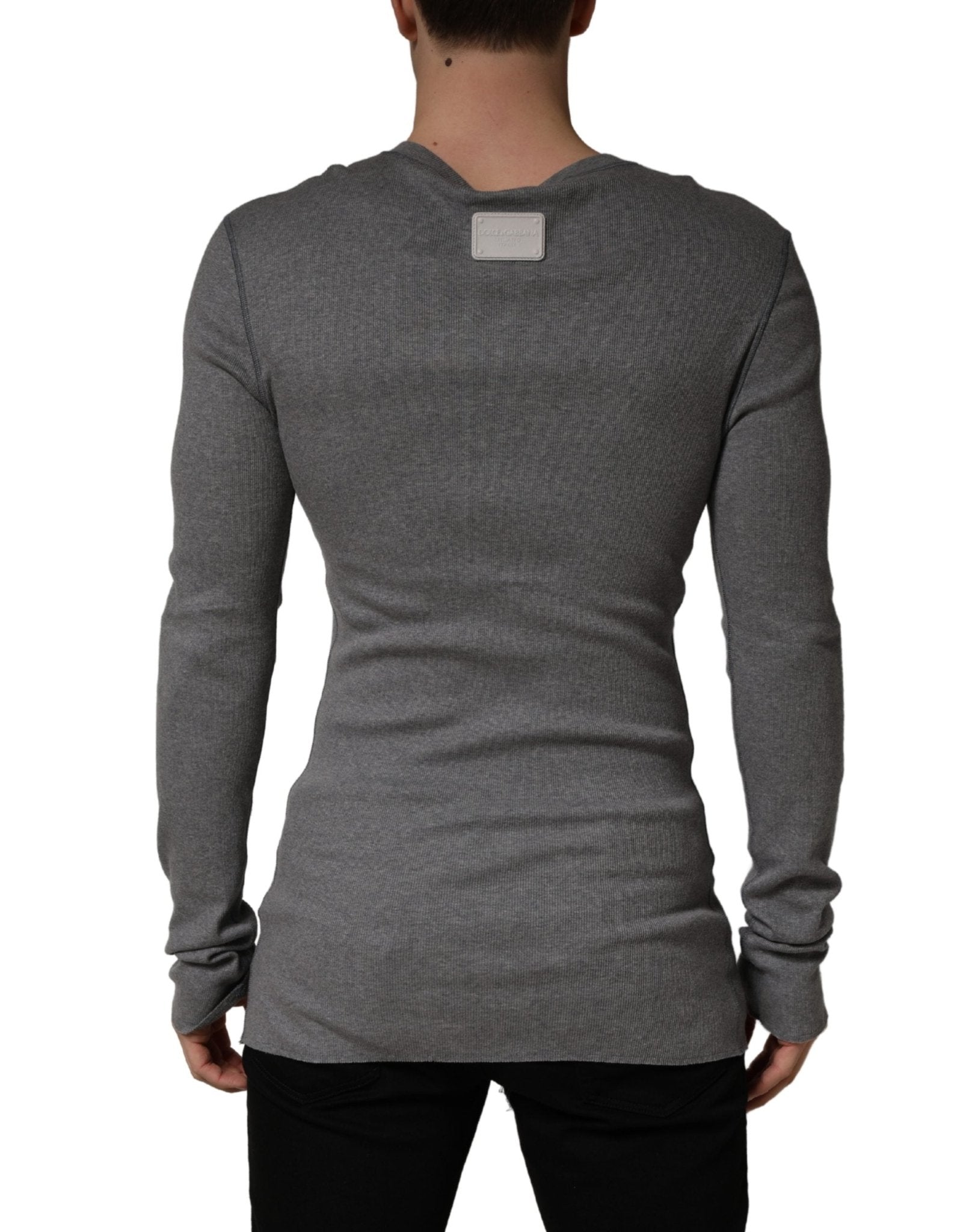 Dolce & Gabbana Gray Ribbed Cotton Long - Sleeve Henley T-shirt - RIMODA