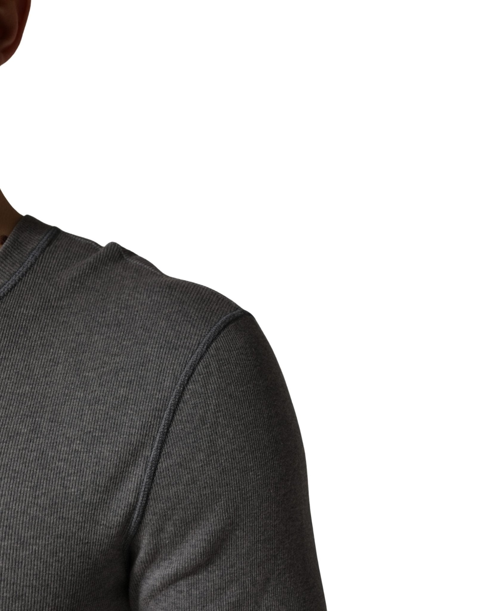 Dolce & Gabbana Gray Ribbed Cotton Long - Sleeve Henley T-shirt - RIMODA