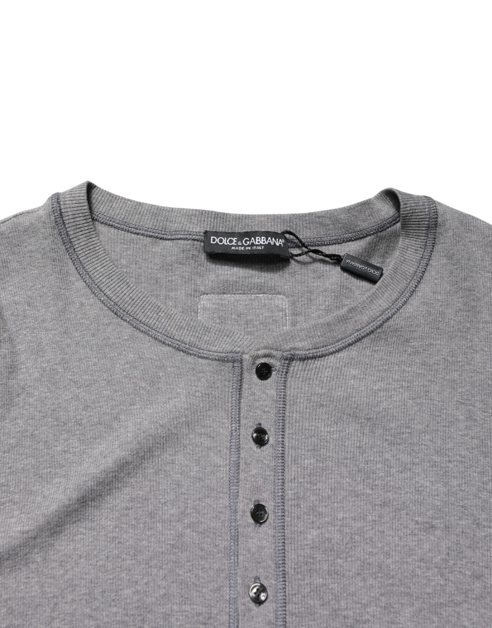 Dolce & Gabbana Gray Ribbed Cotton Long - Sleeve Henley T-shirt - RIMODA