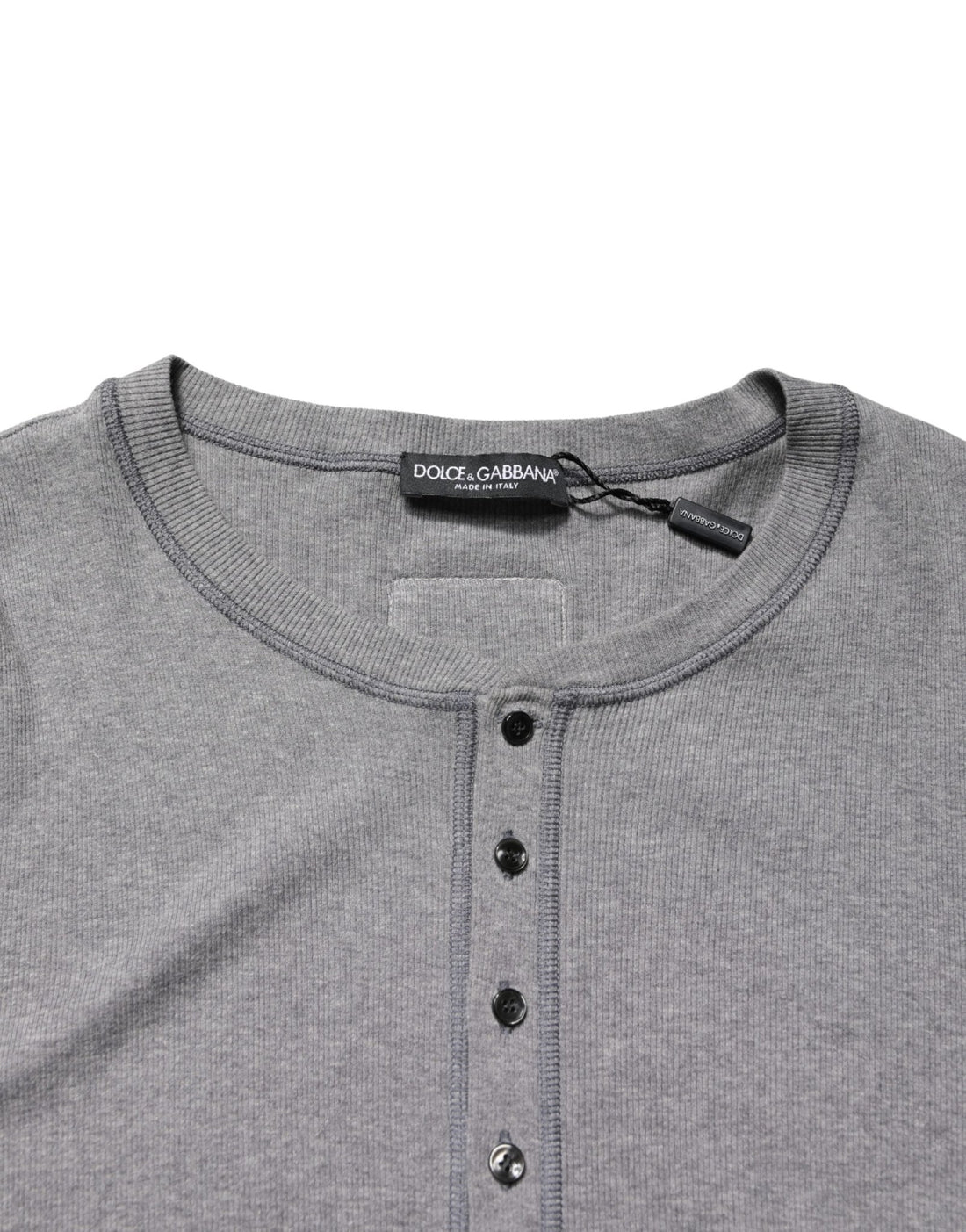 Dolce & Gabbana Gray Ribbed Cotton Long - Sleeve Henley T-shirt - RIMODA