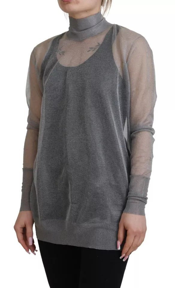 Dolce & Gabbana Gray See Through Turtleneck Pullover Sweater - RIMODA