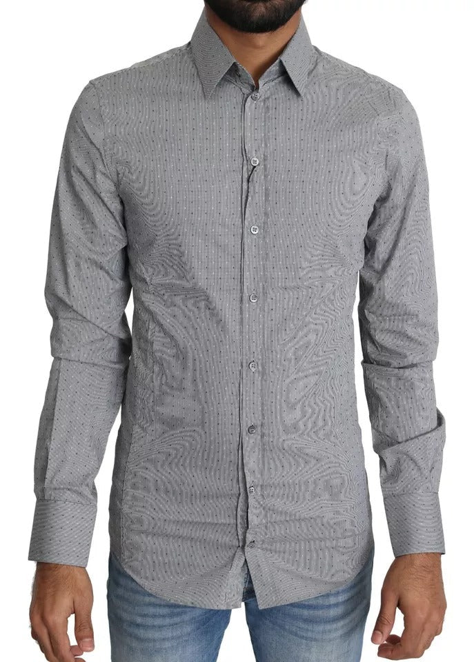 Dolce & Gabbana Gray SICILIA Dotted Semi Fitted Formal Shirt - RIMODA