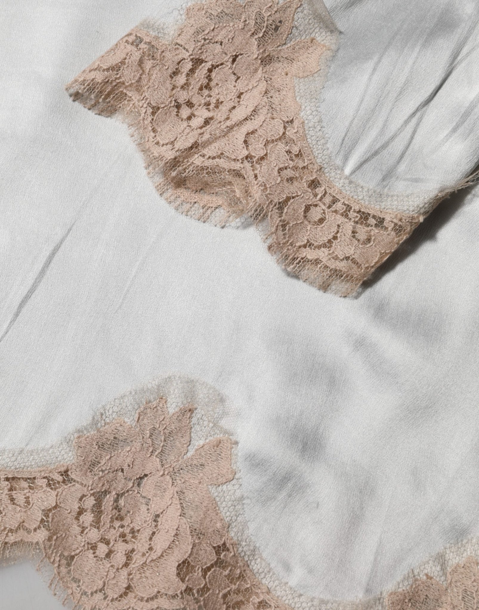 Dolce & Gabbana Gray Silk Satin Floral Lace Long Sleeve Top - RIMODA