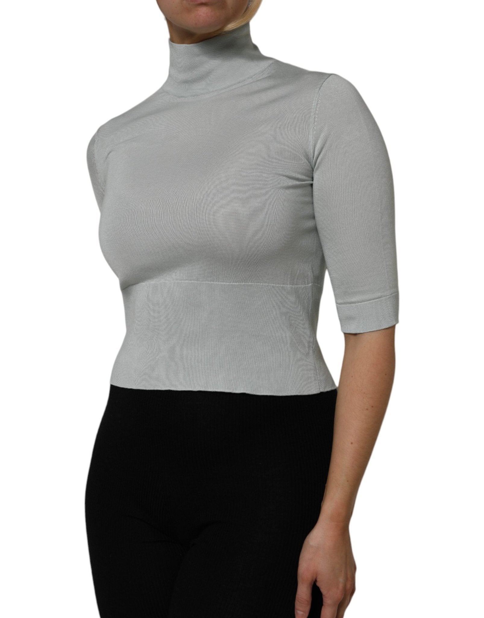 Dolce & Gabbana Gray Turtle Neck 3/4 Sleeves Pullover Top - RIMODA