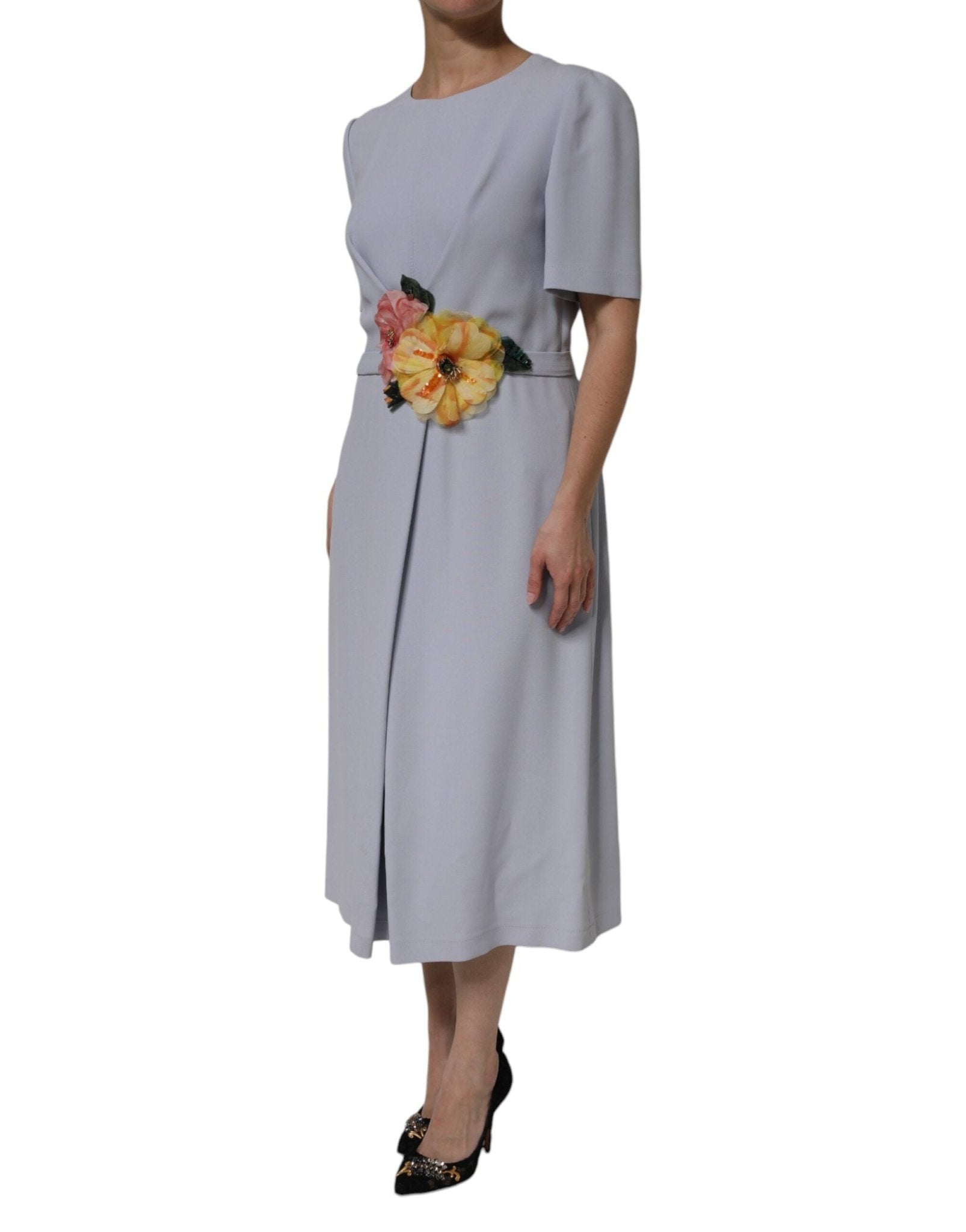 Dolce & Gabbana Gray Viscose ShortSleeve Sheath Midi Dress - RIMODA