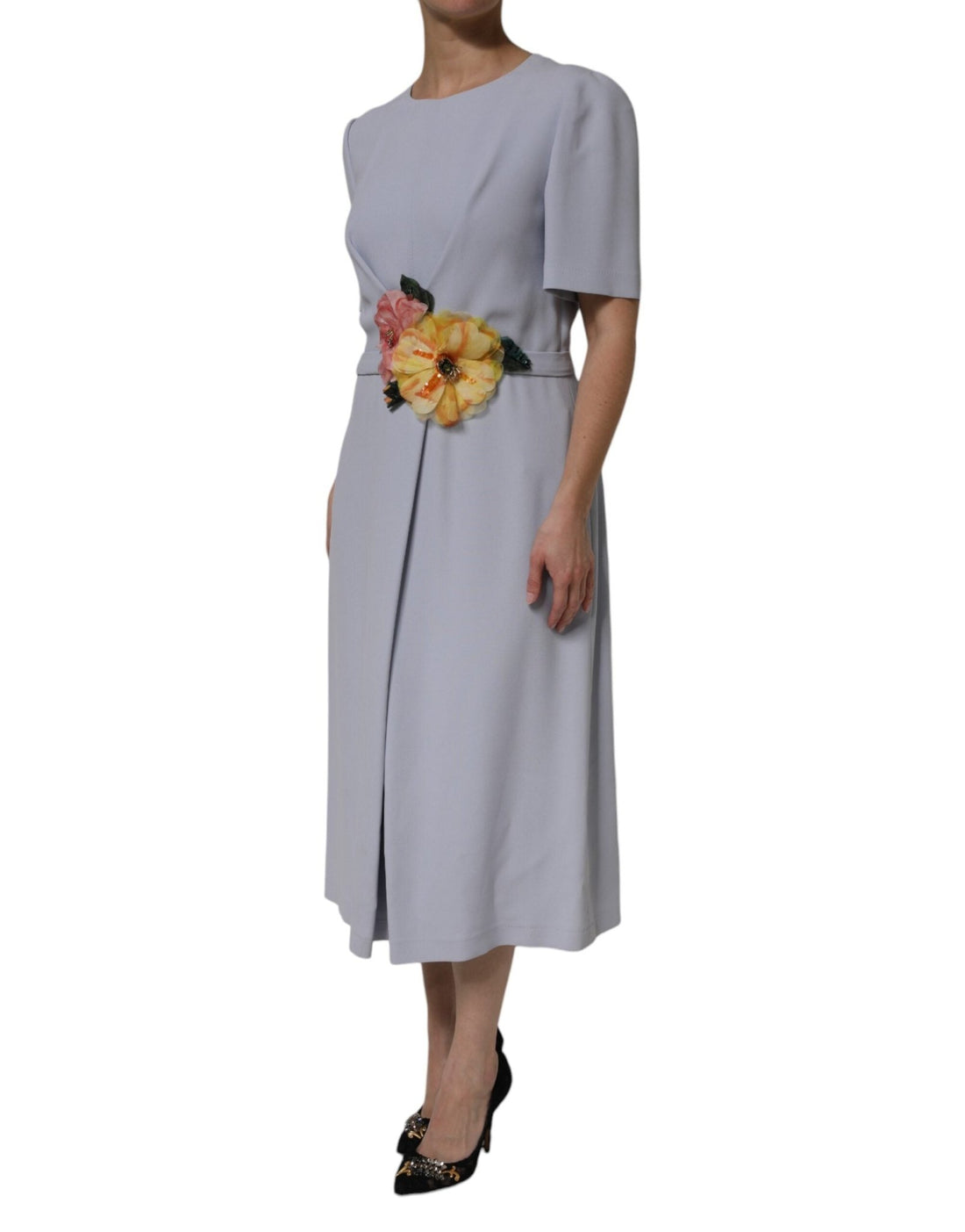 Dolce & Gabbana Gray Viscose ShortSleeve Sheath Midi Dress - RIMODA