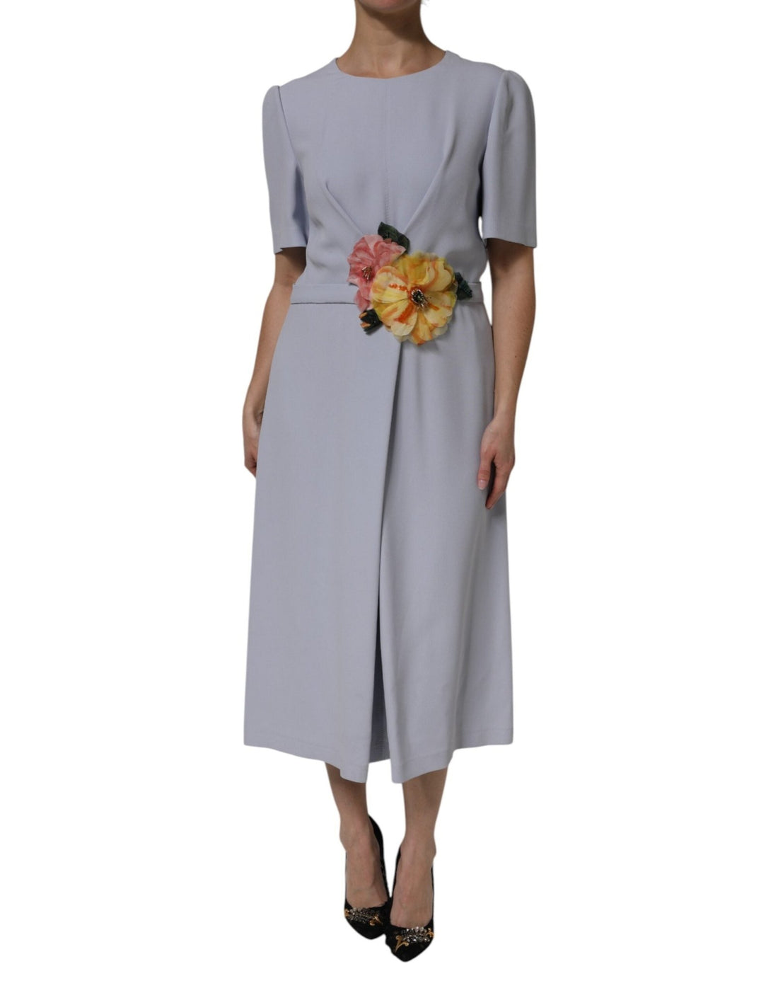 Dolce & Gabbana Gray Viscose ShortSleeve Sheath Midi Dress - RIMODA